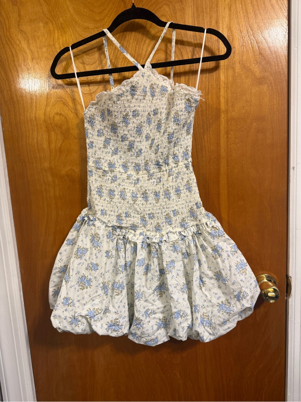 Smocked Blue Floral Bubble Hem Kids Dress
